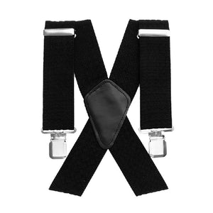 Mens  Braces: Adjustable Black Trouser Grips  | 50MM Grid Plain Design | Elastic Stretch Band Suspenders