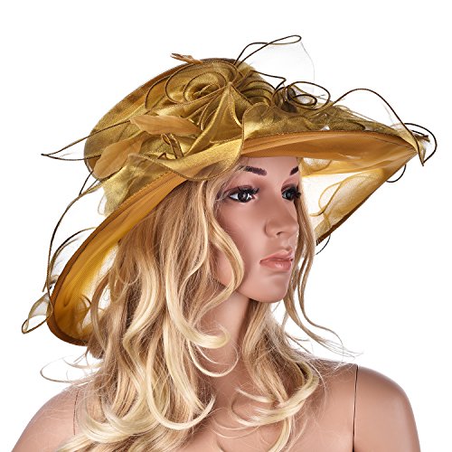 Lawliet Womens Ladies Organza wedding hat (Gold) – J and p hats