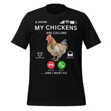 Load image into Gallery viewer, Black t-shirt with a rooster graphic and text on a white background