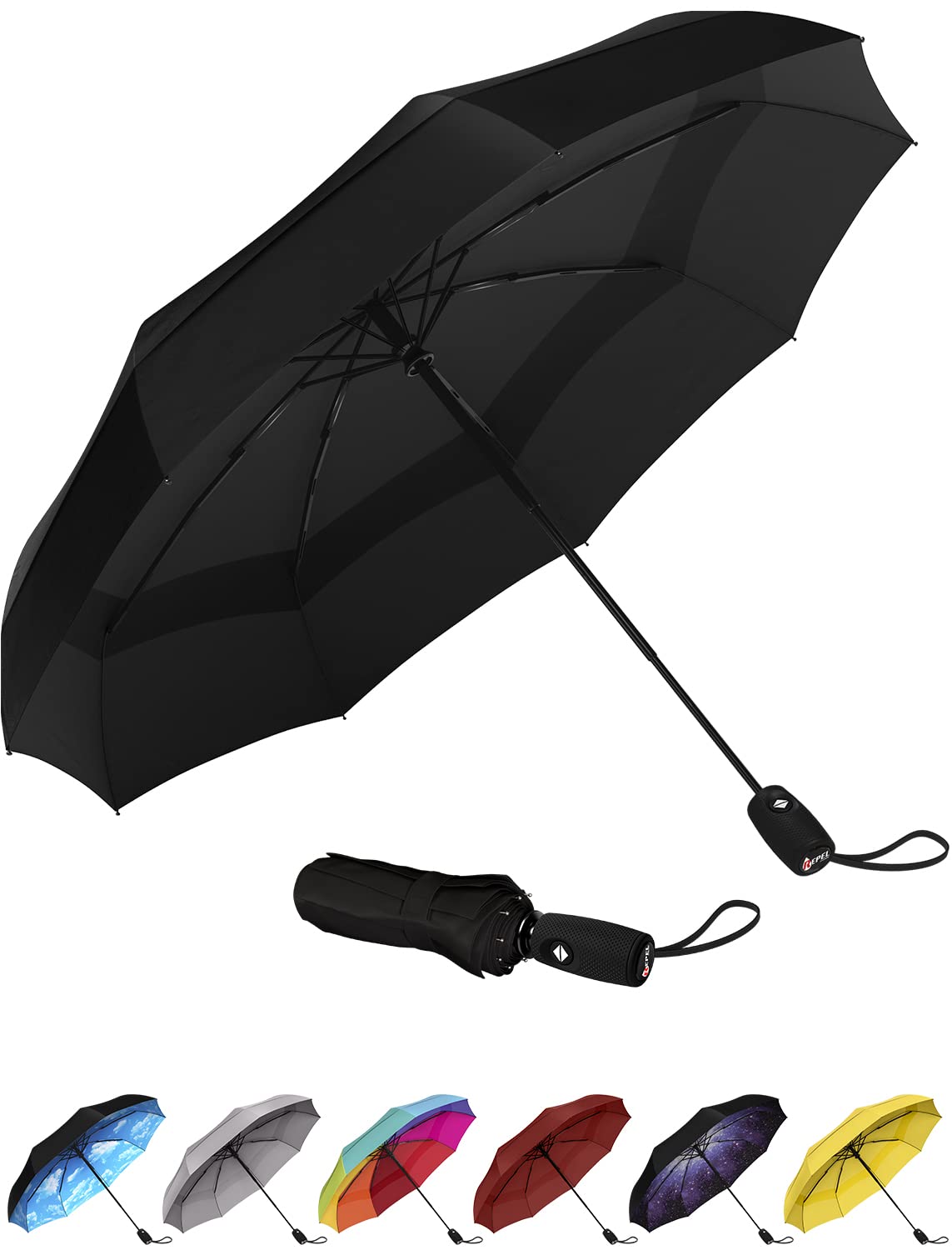Repel Umbrella Windproof Travel Umbrella Compact, Light, Automatic, Strong and Portable Wind Resistant, Small Folding Backpack Umbrella for Rain