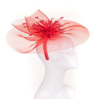 Fascinator with feather flower Red In Colour
