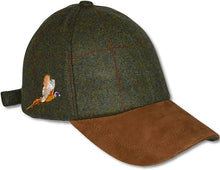 Load image into Gallery viewer, Tweed Baseball Cap Flying Pheasant green | j and p hats 