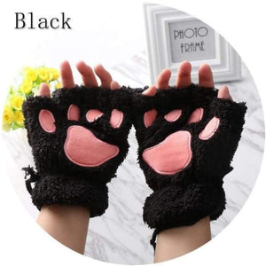 Girls Lovely Winter Warm Fingerless Gloves Fluffy Bear  / Cat  Paw Pattern-J and p hats -