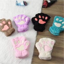 Load image into Gallery viewer, Girls Lovely Winter Warm Fingerless Gloves Fluffy Bear  / Cat  Paw Pattern-J and p hats -