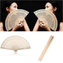 Load image into Gallery viewer, Hand Held Elegant Bamboo Wooden Flower Pattern Fan - J and p hats Hand Held Elegant Bamboo Wooden Flower Pattern Fan