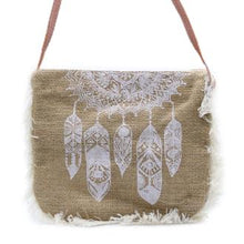 Load image into Gallery viewer, Jute Bag Fab Fringe Bag - Dream Catcher Print - J and p hats Jute Bag Fab Fringe Bag - Dream Catcher Print