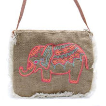 Load image into Gallery viewer, Jute Bag Fringe - Elephant Embroidery Design - J and p hats Jute Bag Fringe - Elephant Embroidery Design