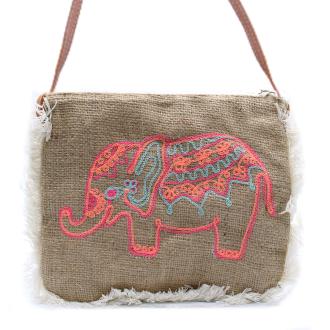 Jute Bag Fringe - Elephant Embroidery Design - J and p hats Jute Bag Fringe - Elephant Embroidery Design