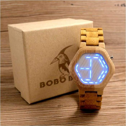 LED Bamboo Wood Watches Digital Watch Men's-J and p hats -