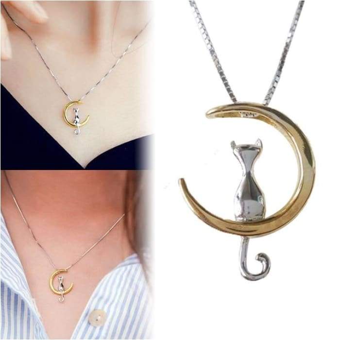 Lovely Cat Moon Necklace The Perfect Present  For A Cat Lover-J and p hats -