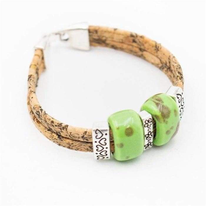 Natural cork bracelet with Ceramic beads-J and p hats -