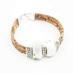 Natural cork bracelet with Ceramic beads-J and p hats -