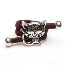 Load image into Gallery viewer, Natural Cork cute cat ring Antique Sliver vintage animal women Ring original adjustable  wooden jewelry HR-024-J and p hats -