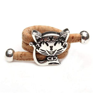 Natural Cork cute cat ring Antique Sliver vintage animal women Ring original adjustable  wooden jewelry HR-024-J and p hats -