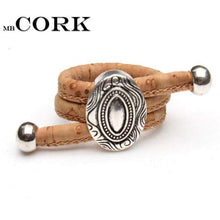 Load image into Gallery viewer, Natural Cork Portuguese cork Antique Sliver vintage oval Drawing women Ring original, adjustable  handmade wooden jewelry HR-028-J and p hats -