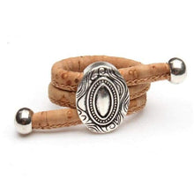 Load image into Gallery viewer, Natural Cork Portuguese cork Antique Sliver vintage oval Drawing women Ring original, adjustable  handmade wooden jewelry HR-028-J and p hats -