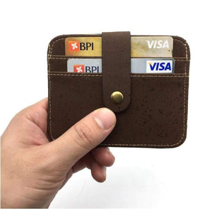 Natural cork snap button men slim brown wallet handmade card holder men's vegan wallets Bag-179-J and p hats -