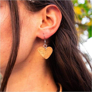 Natural softwood fabric Heart style handmade lady cork earrings retro women jewelry ER-072-B-1-J and p hats -