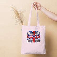 Load image into Gallery viewer, Organic fashion tote bag,  cool Brit logo tote bag | j and p hats 