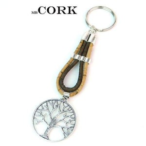 Portuguese cork key chain, natural cork, Brown color cork and wood, tree pendant key chain. original, handmade KE-774-J and p hats -