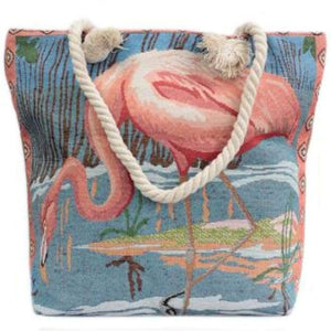 Rope Handle Bag - Flamingo Bag - Pink - J and p hats Rope Handle Bag - Flamingo Bag - Pink