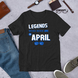 Birthday t shirt- legends were born in April - j and p hats 
