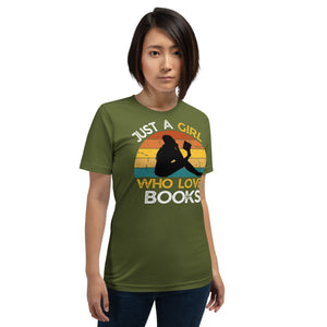 Just a Girl Who Loves  Books - T shirt  - J and P Hats 