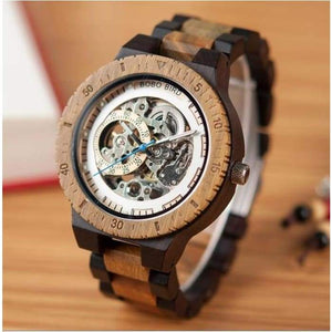 Wooden Watches Men Automatic Mechanical Wristwatch Waterproof   in Gift Wood Box-J and p hats -